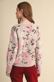 Elsinore Fuzzy Texture Floral Knit Sweater - Westly