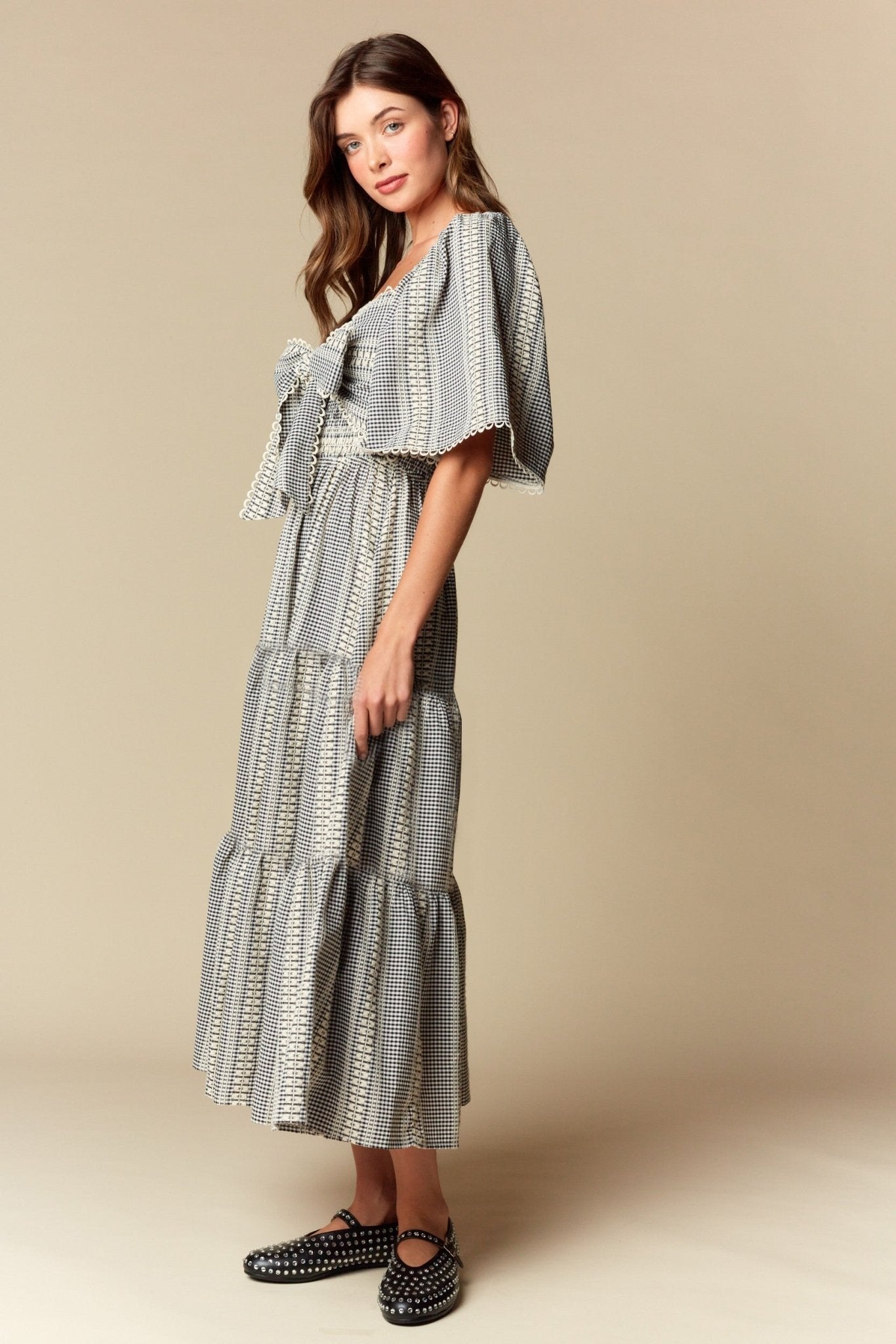 Elspeth Gingham Bow Maxi Dress - Westly