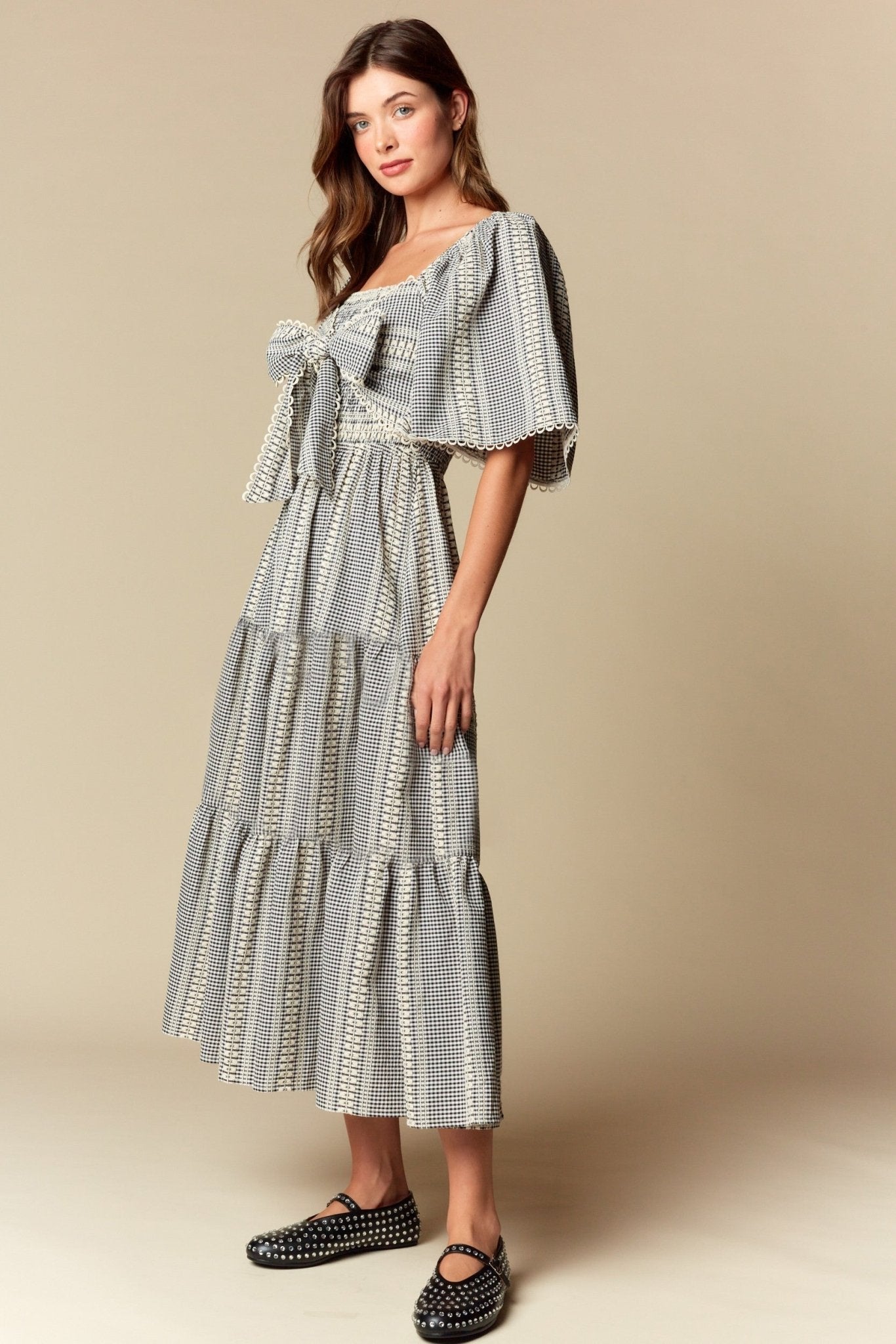 Elspeth Gingham Bow Maxi Dress - Westly