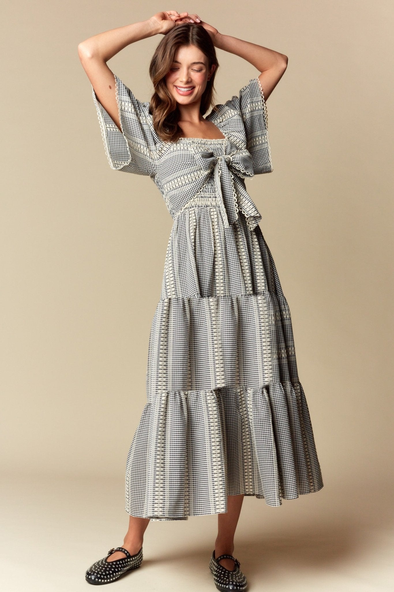 Elspeth Gingham Bow Maxi Dress - Westly