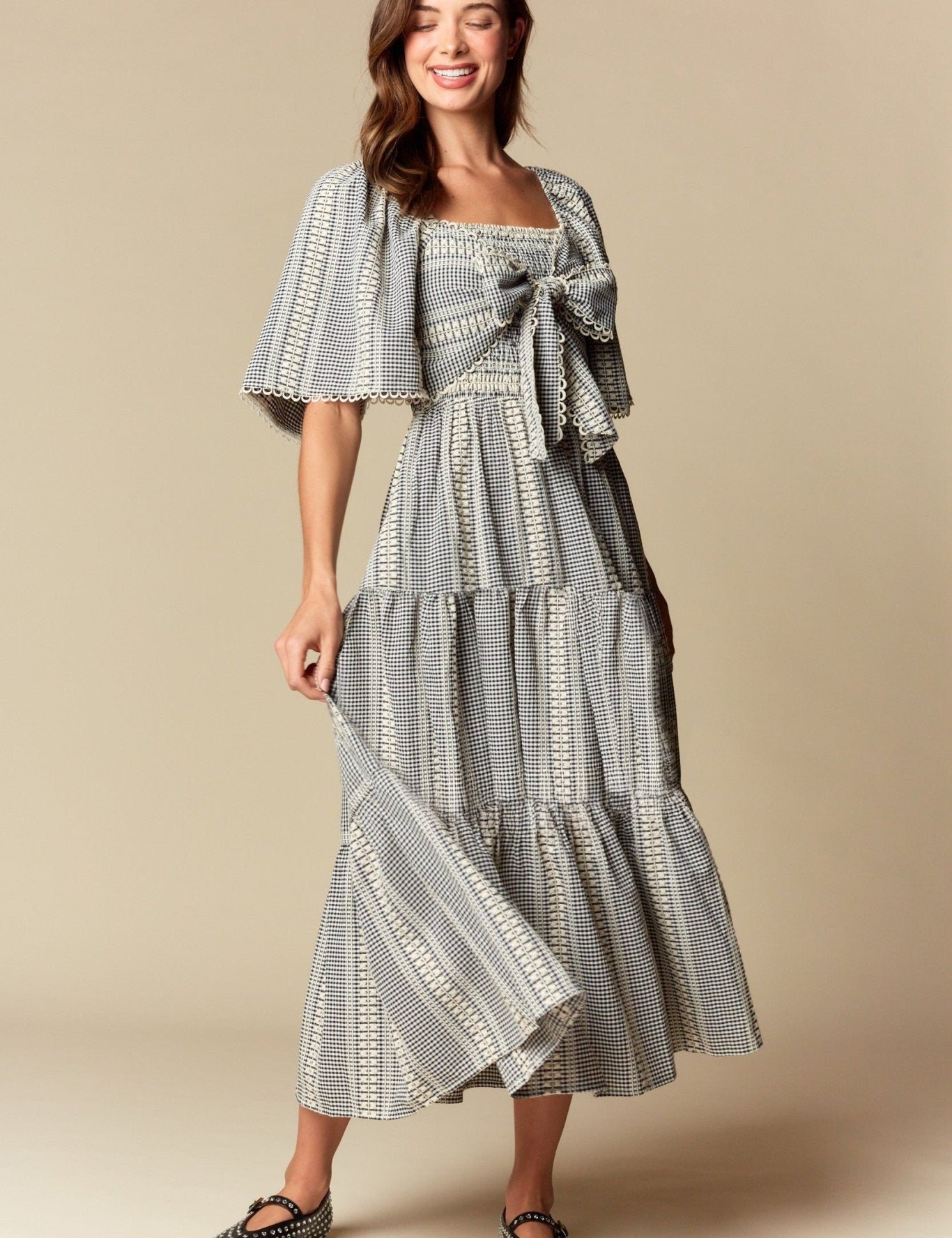 Elspeth Gingham Bow Maxi Dress - Westly