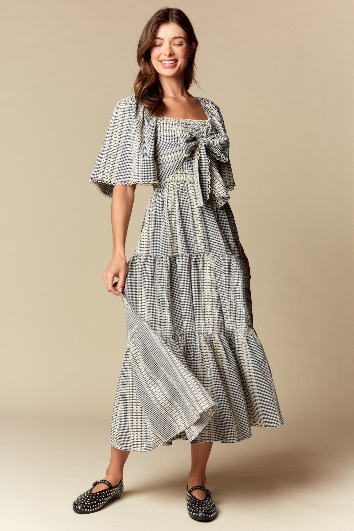 Elspeth Gingham Bow Maxi Dress - Westly