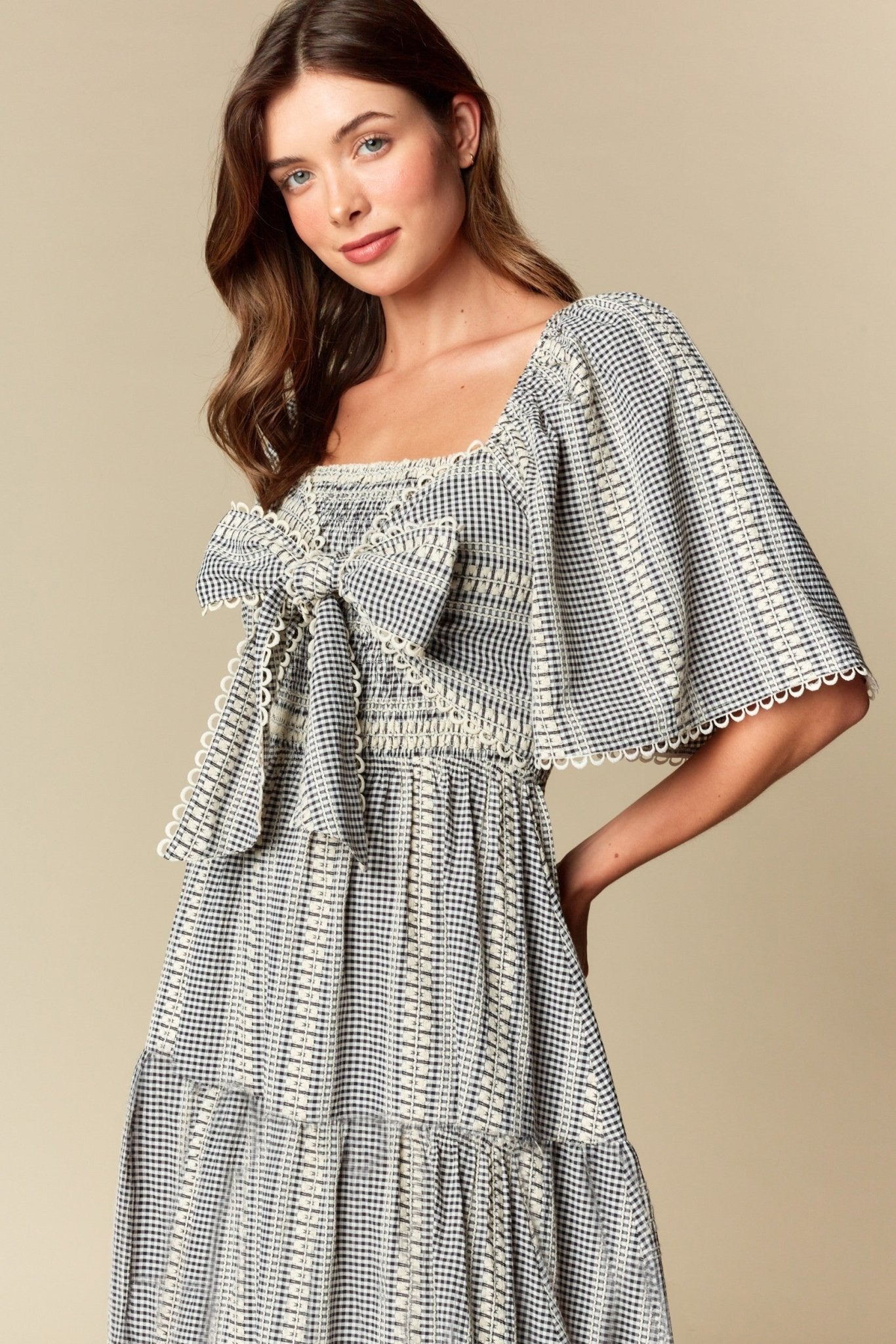 Elspeth Gingham Bow Maxi Dress - Westly