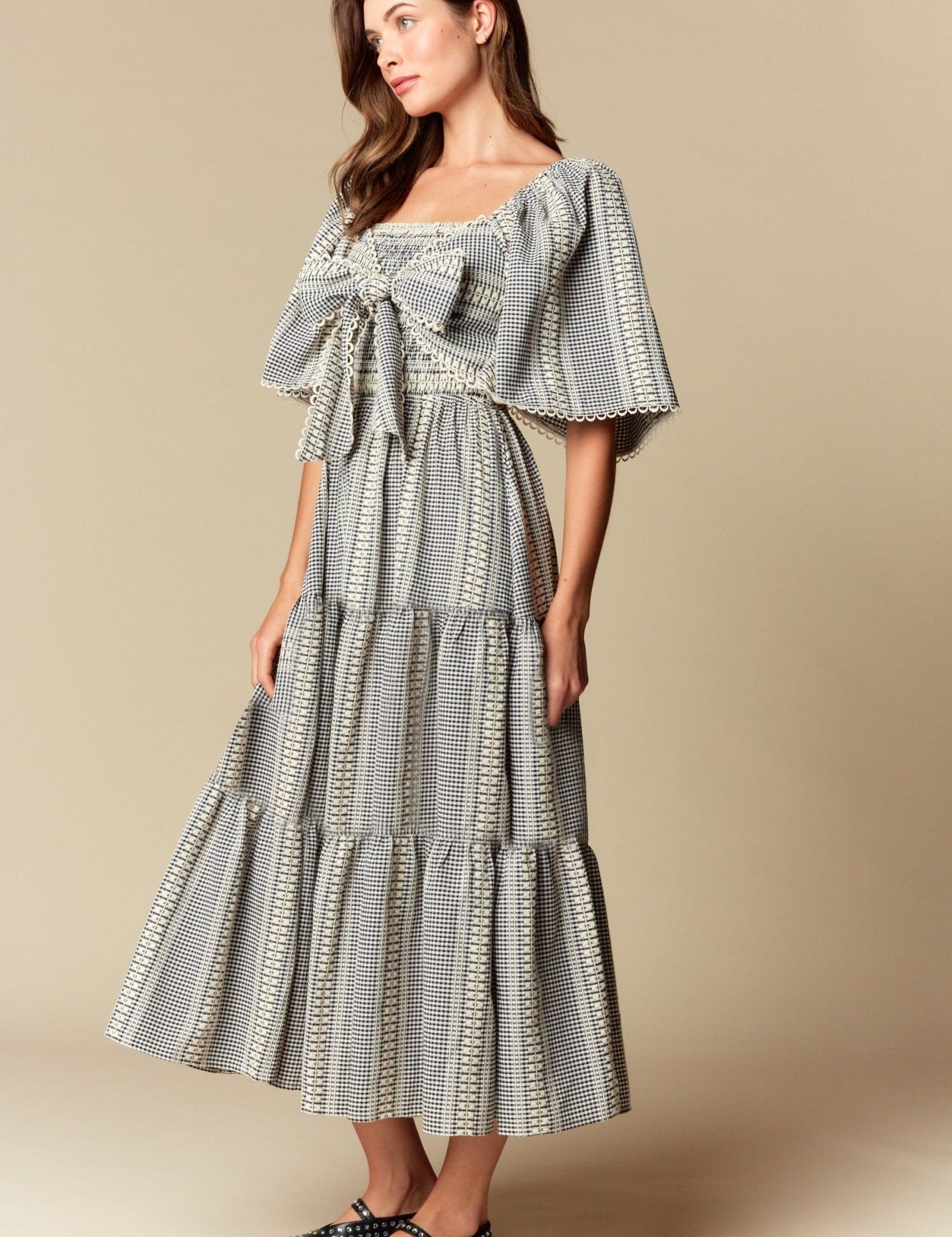 Elspeth Gingham Bow Maxi Dress - Westly