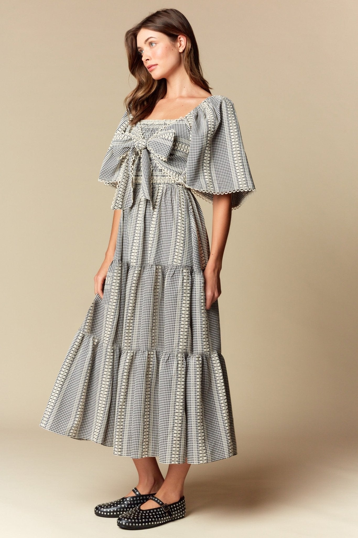 Elspeth Gingham Bow Maxi Dress - Westly