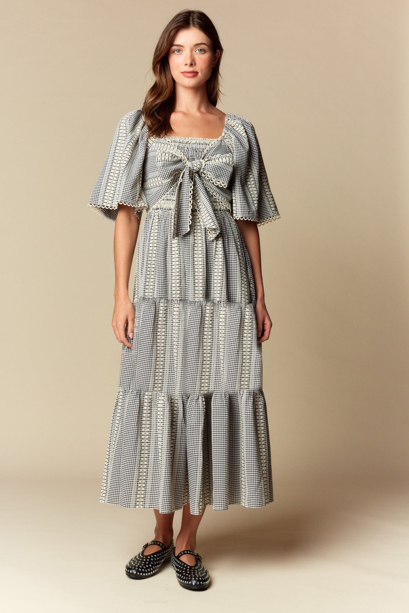 Elspeth Gingham Bow Maxi Dress - Westly
