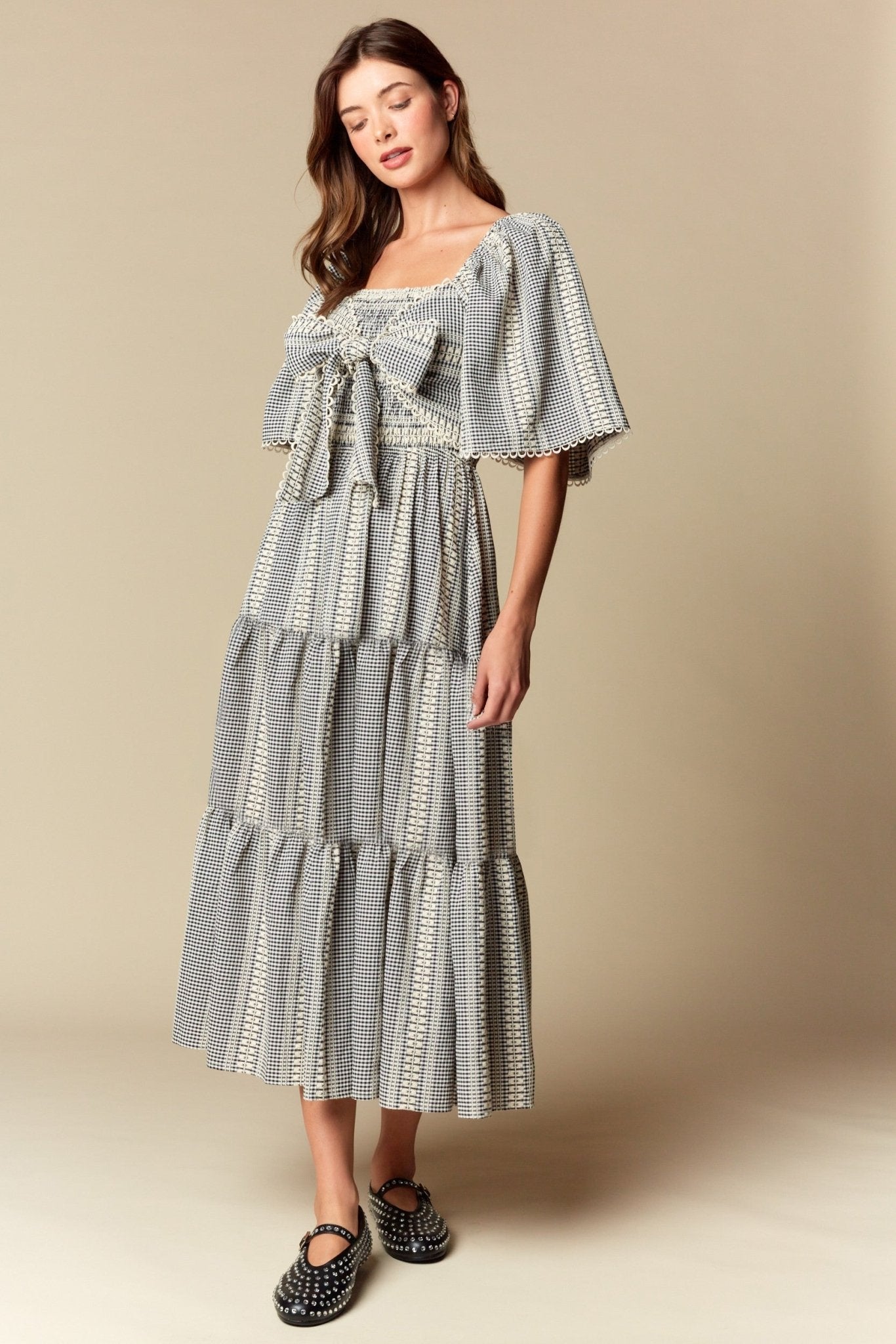 Elspeth Gingham Bow Maxi Dress - Westly