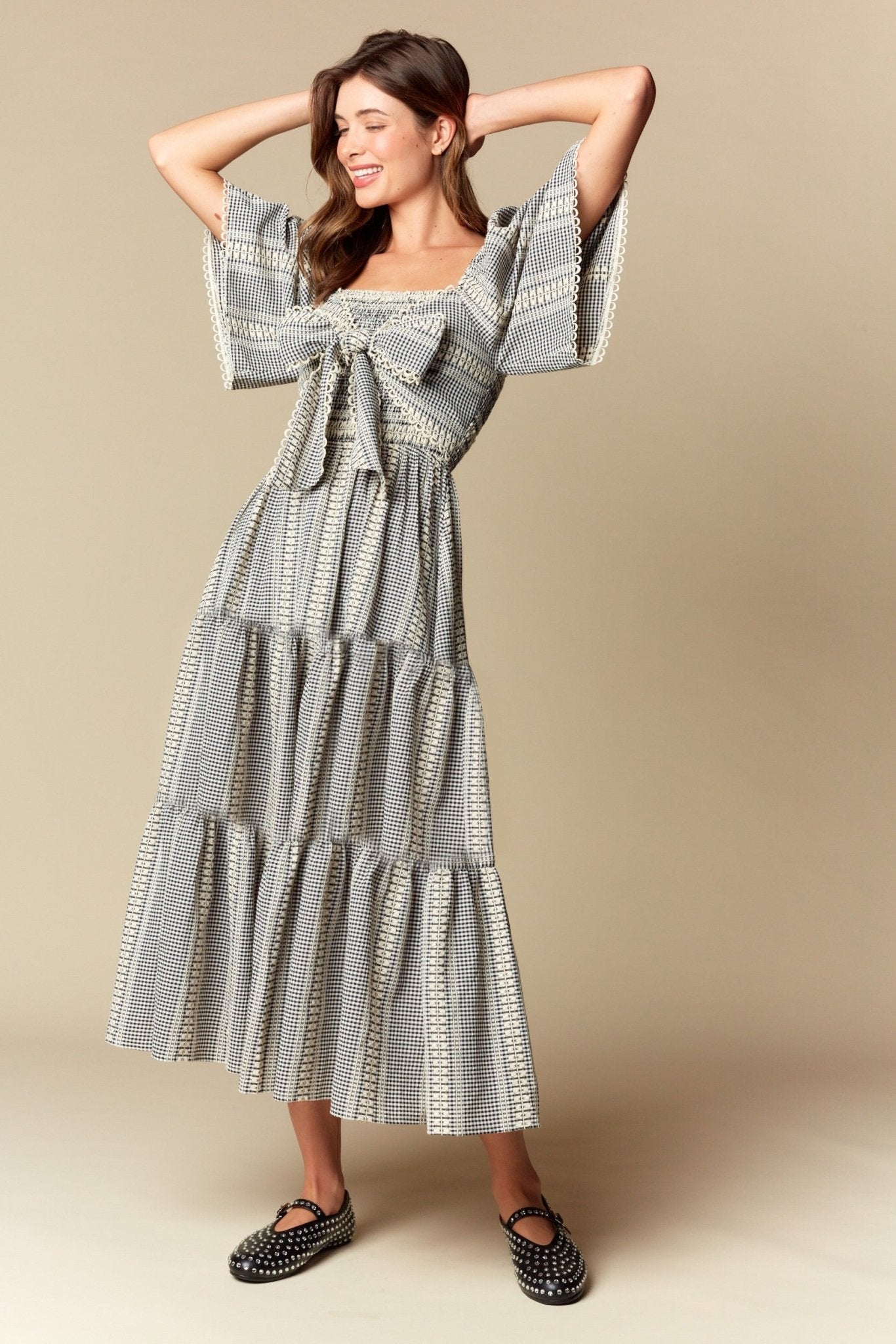 Elspeth Gingham Bow Maxi Dress - Westly