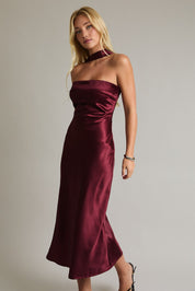 Elysian Scarf Satin Midi Dress - Burgundy