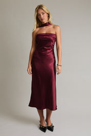 Elysian Scarf Satin Midi Dress - Burgundy