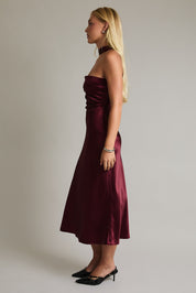 Elysian Scarf Satin Midi Dress - Burgundy