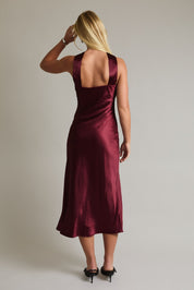 Elysian Scarf Satin Midi Dress - Burgundy