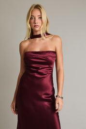 Elysian Scarf Satin Midi Dress - Burgundy
