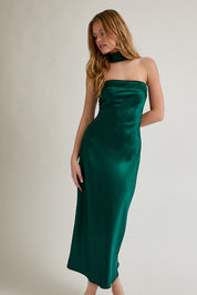 Elysian Scarf Satin Midi Dress - Hunter Green