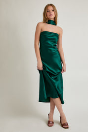 Elysian Scarf Satin Midi Dress - Hunter Green