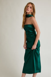 Elysian Scarf Satin Midi Dress - Hunter Green