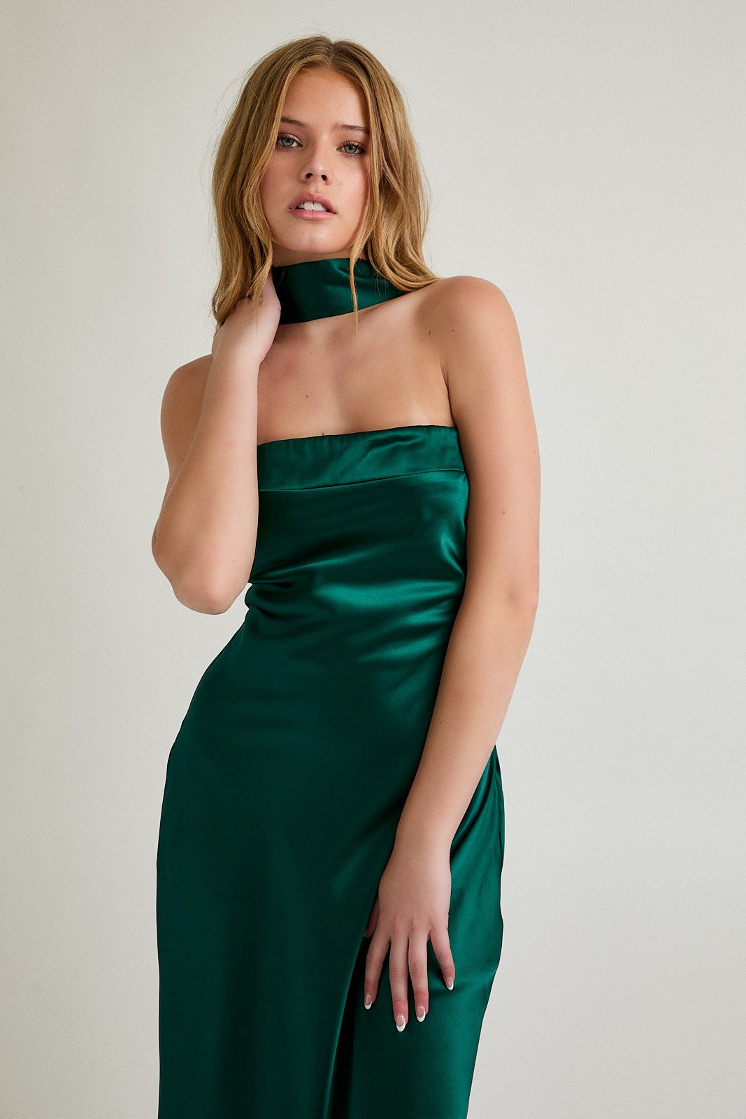 Elysian Scarf Satin Midi Dress - Hunter Green