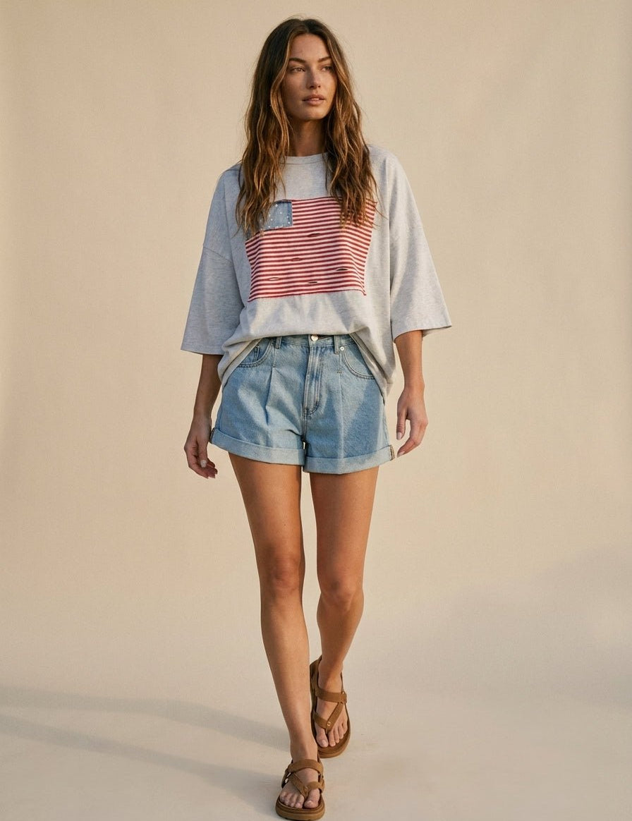 Emerson Cuffed Pleated Denim Shorts - Westly