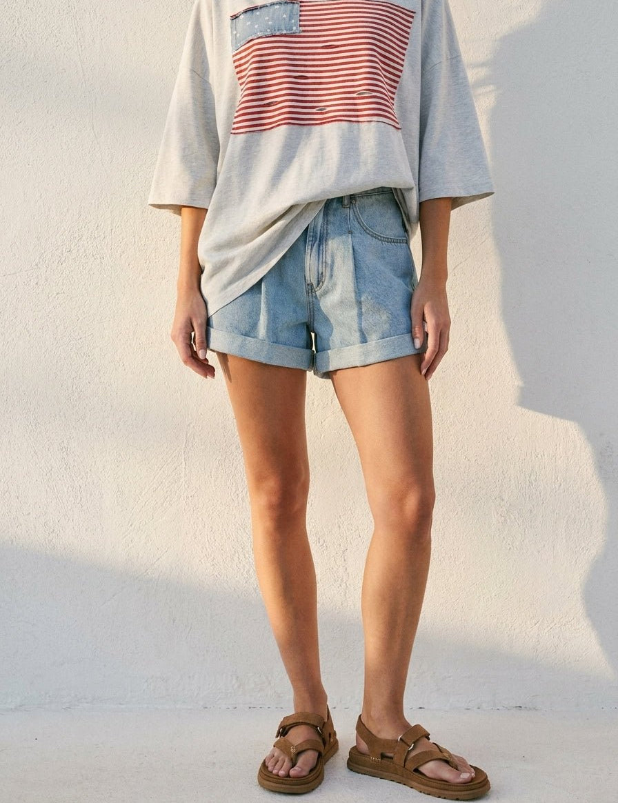 Emerson Cuffed Pleated Denim Shorts - Westly