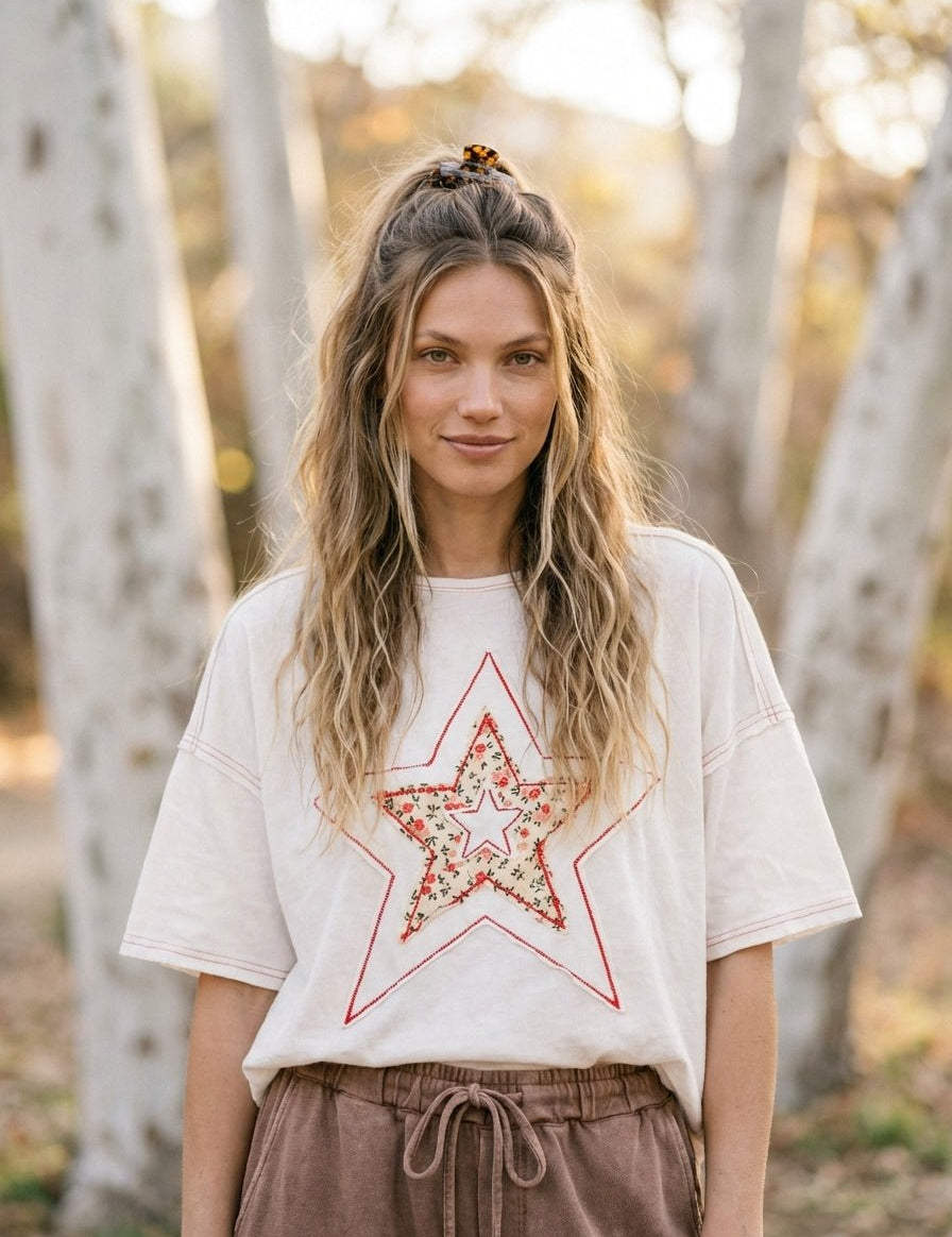 Emmy Star Patch Washed Cotton Top - Westly