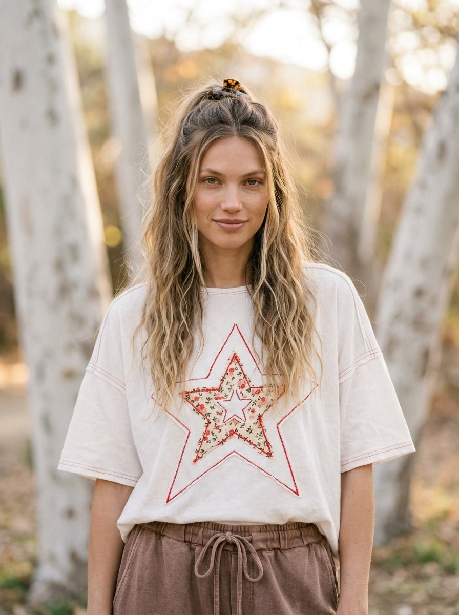 Emmy Star Patch Washed Cotton Top - Westly