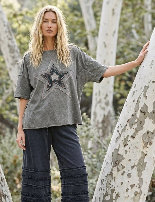 Emmy Star Patch Washed Cotton Top - Westly