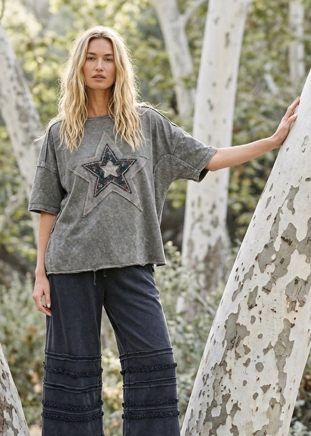 Emmy Star Patch Washed Cotton Top - Westly