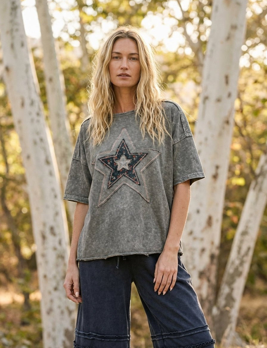 Emmy Star Patch Washed Cotton Top - Westly