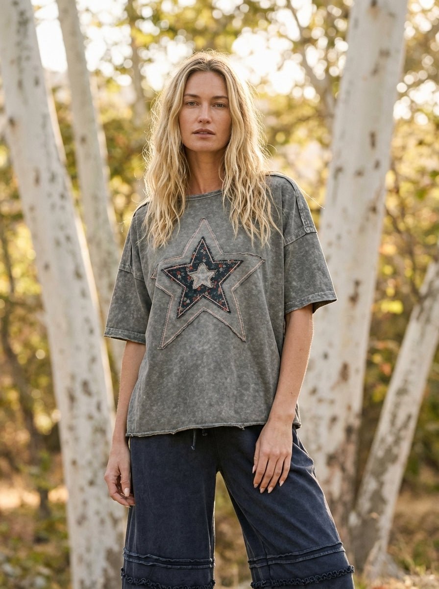 Emmy Star Patch Washed Cotton Top - Westly