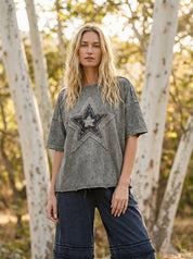Emmy Star Patch Washed Cotton Top - Westly