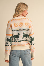 Equestrian Almanac Horse Fair Isle Sweater in Ivory Green, photo 4