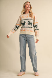 Equestrian Almanac Horse Fair Isle Sweater in Ivory Green, photo 7