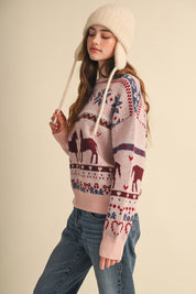 Equestrian Almanac Horse Fair Isle Sweater in Petal Pink, photo 4