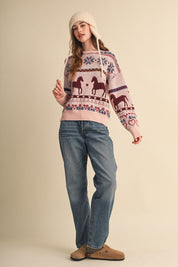 Equestrian Almanac Horse Fair Isle Sweater in Petal Pink, photo 9