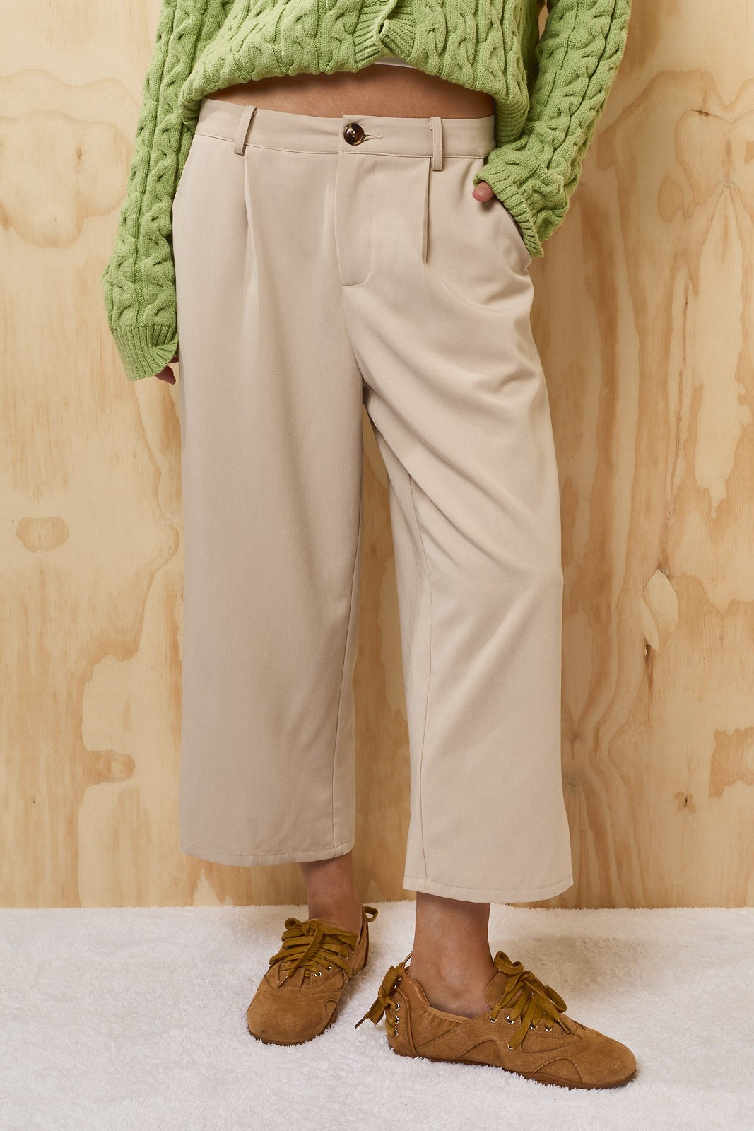 Ester Pleated Gaucho Pants - Taupe