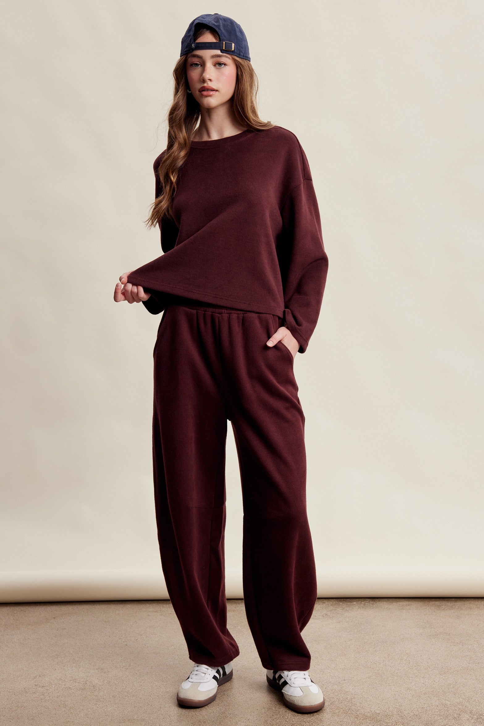 Etta Stretch Knit Lounge Set - Red Bean
