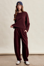 Etta Stretch Knit Lounge Set - Red Bean