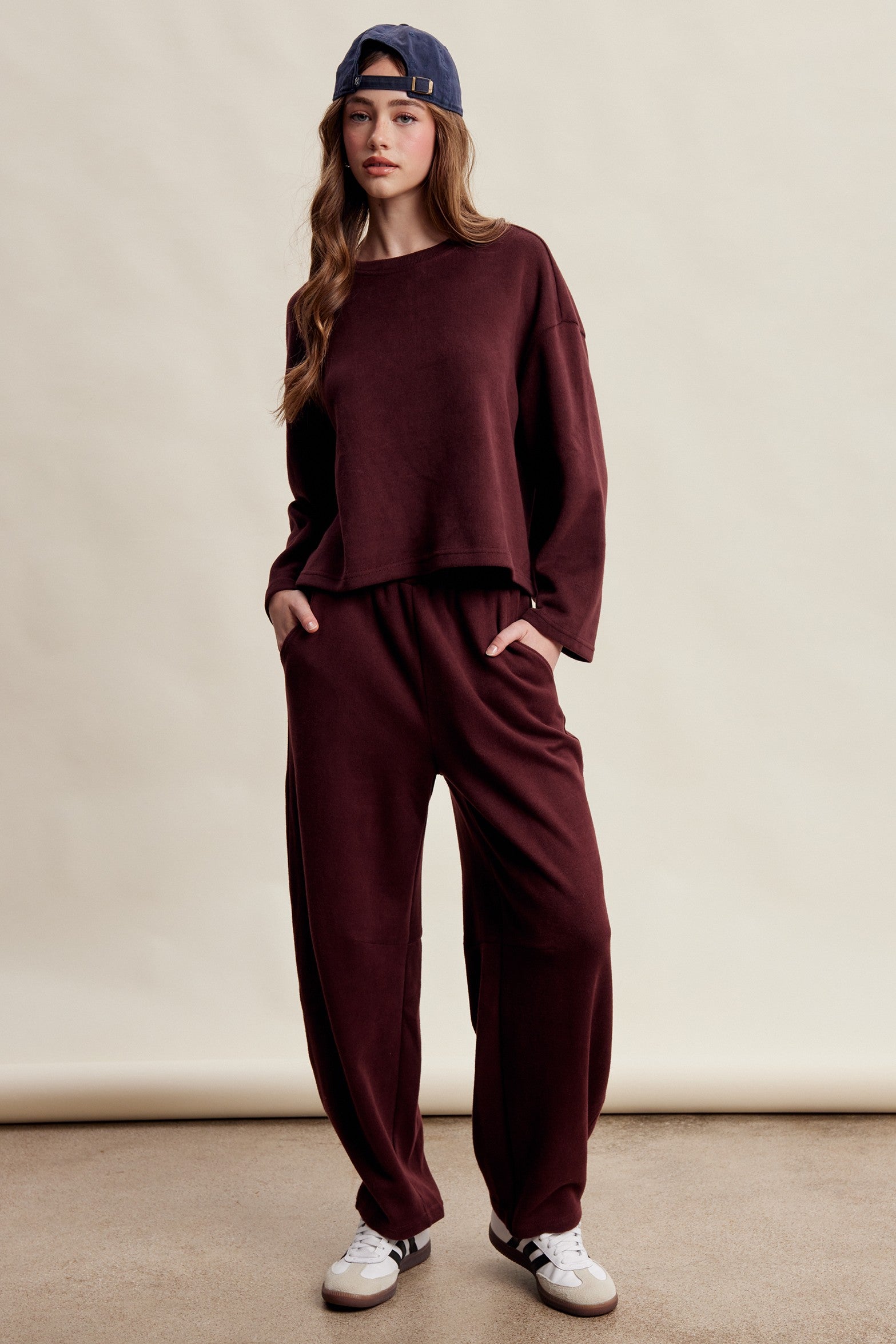 Etta Stretch Knit Lounge Set - Red Bean