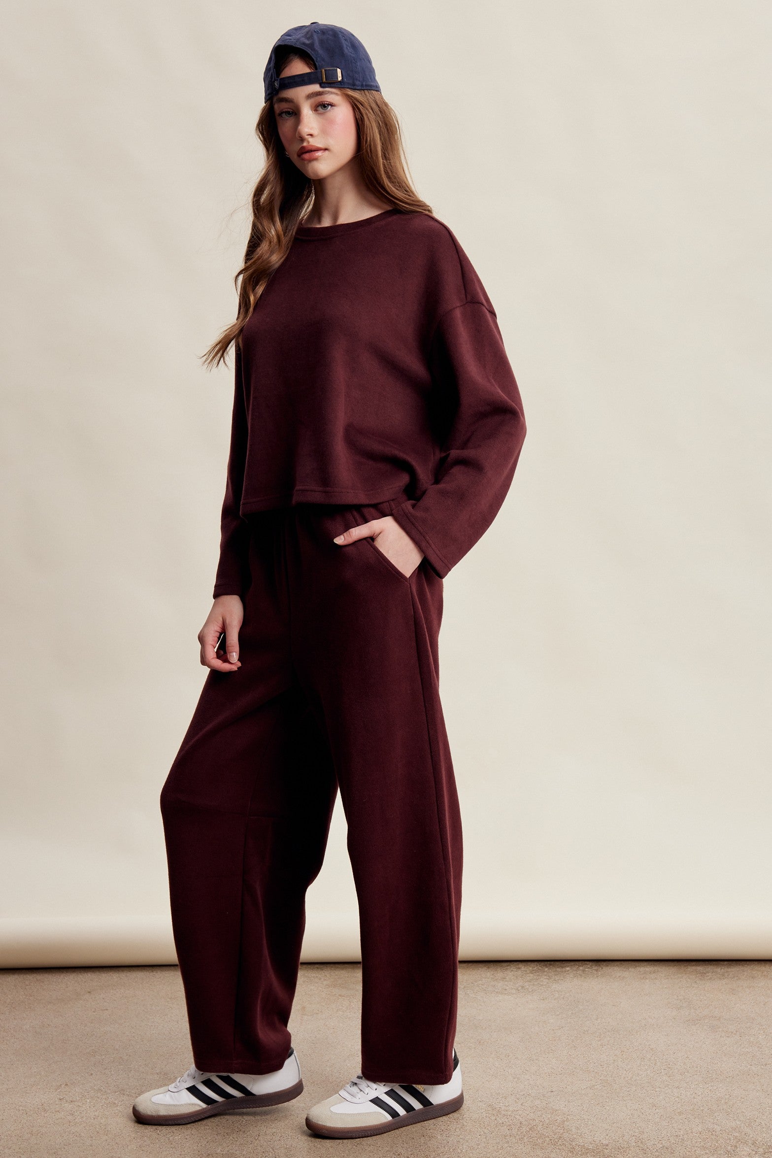 Etta Stretch Knit Lounge Set - Red Bean