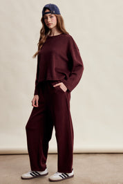 Etta Stretch Knit Lounge Set - Red Bean