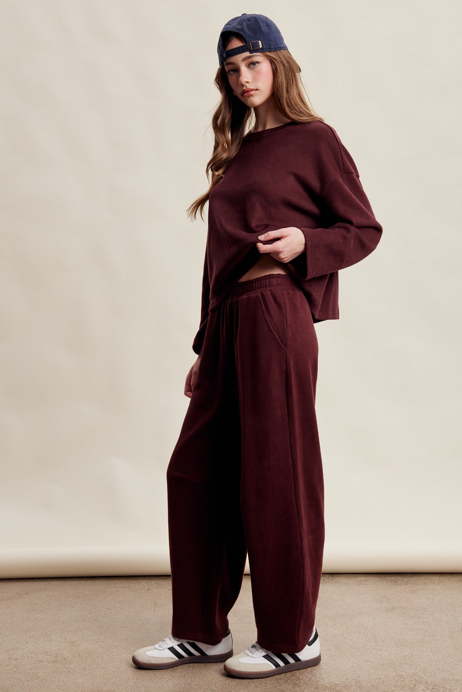 Etta Stretch Knit Lounge Set - Red Bean