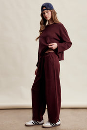 Etta Stretch Knit Lounge Set - Red Bean