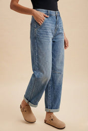 Eve Loose Fit Roll Up Barrel - Leg Denim Jeans - Westly