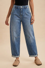 Eve Loose Fit Roll Up Barrel - Leg Denim Jeans - Westly
