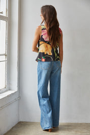 Evening Botanica Satin Cowl Neck Top in Black Pink - product photo 3