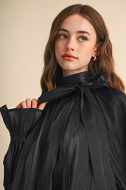 Evening Post Satin Tie Back Blouse in Black, photo 6