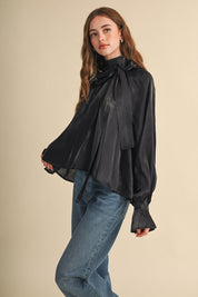 Evening Post Satin Tie Back Blouse in Black, photo 8