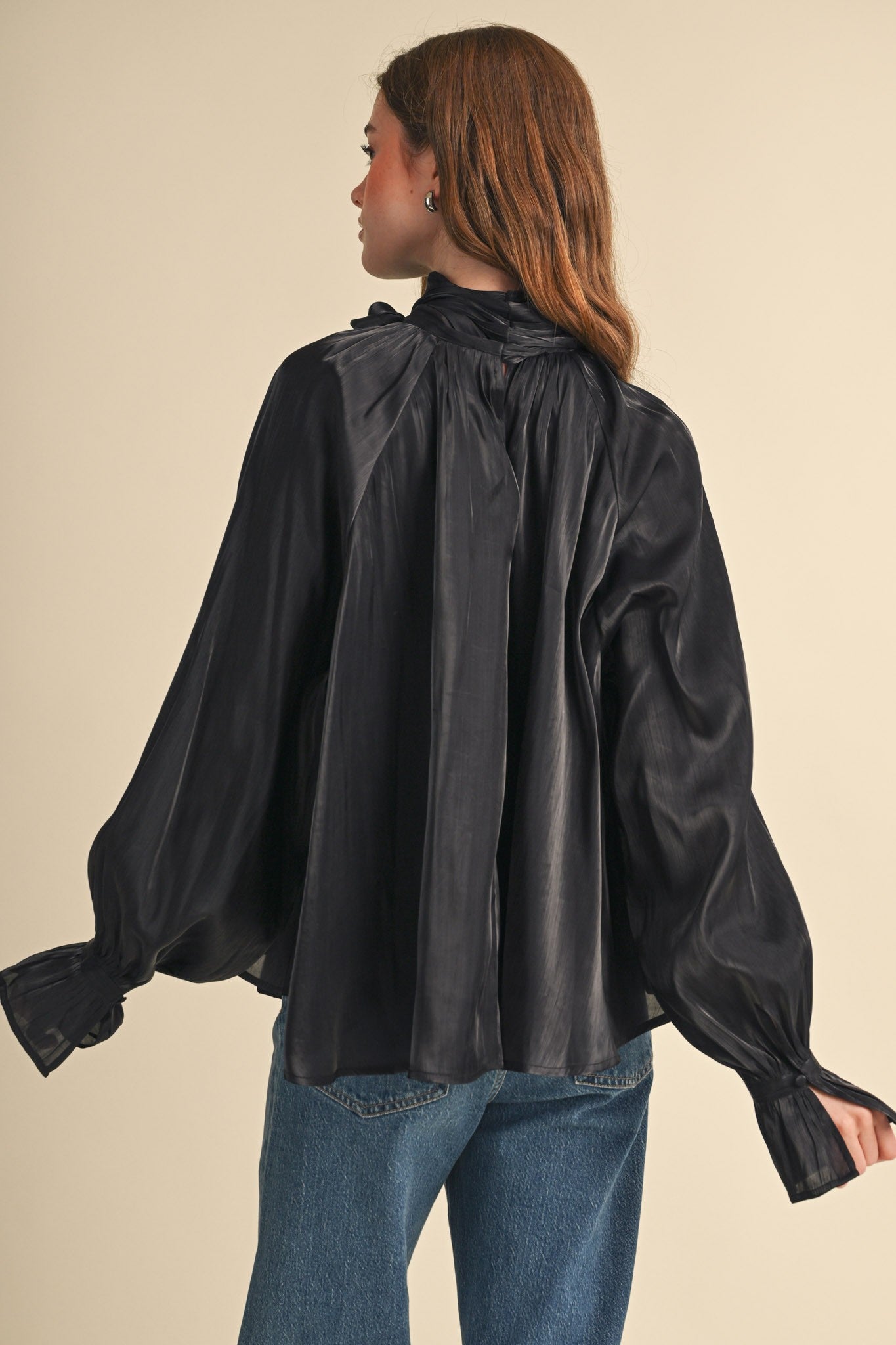 Evening Post Satin Tie Back Blouse in Black, photo 9