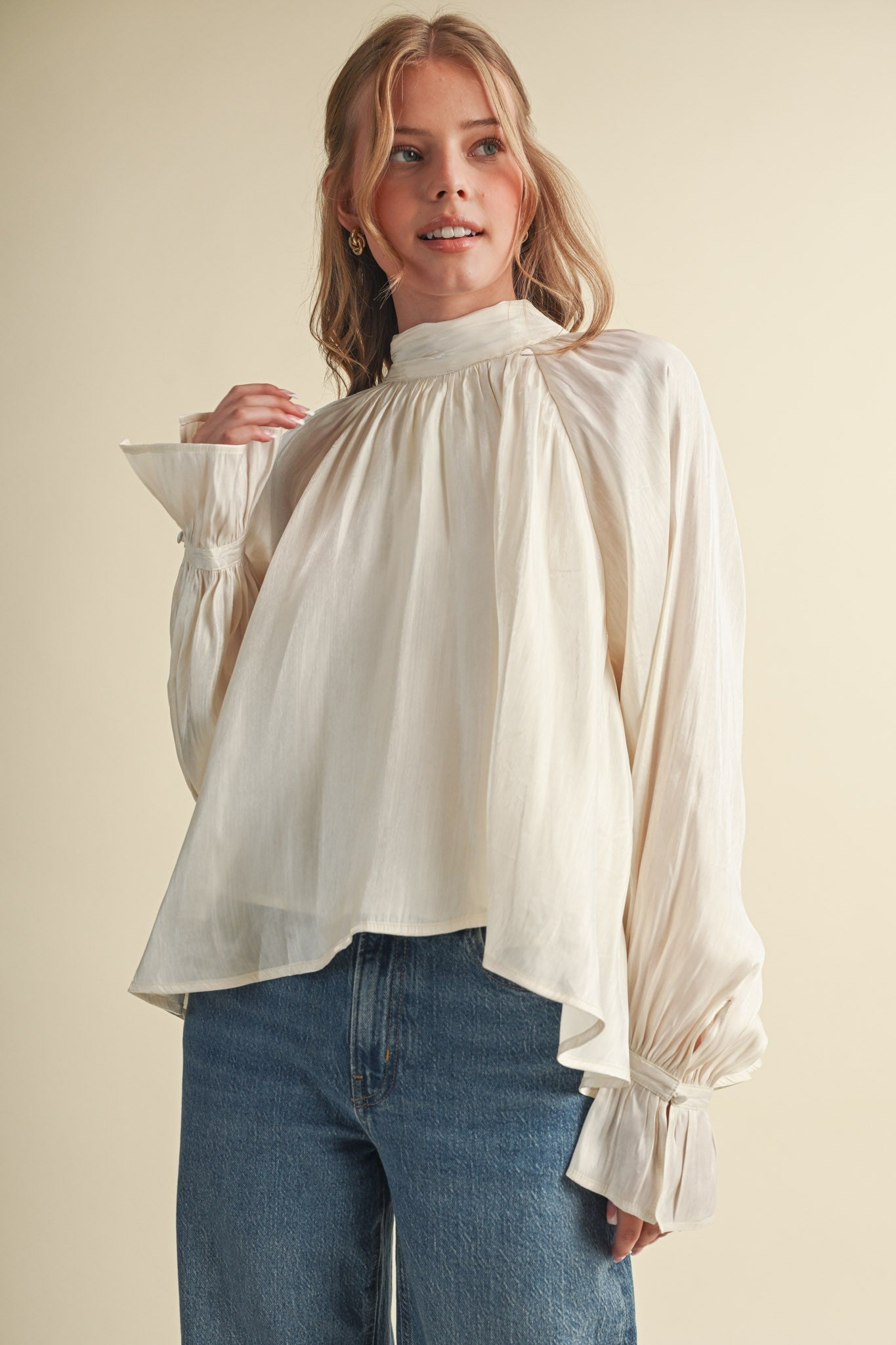 Evening Post Satin Tie Back Blouse in Cream, photo 1