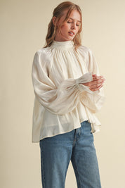 Evening Post Satin Tie Back Blouse in Cream, photo 2